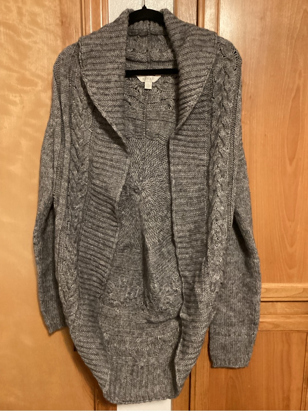 Kenar Gray Cable Knit Shawl Cardigan, EUC, size Large